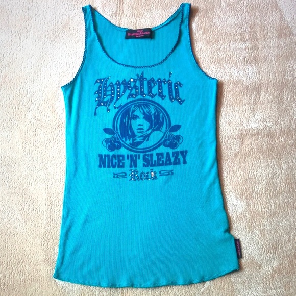 Hysteric Glamour Tops - Hysteric Glamour Turquoise Tank Top with Navy Graphic